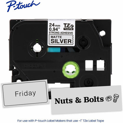Alternate-Image1 Image for Brother Genuine P-touch TZeS951 BK on MATTE SLV Label Tape, Strong Adhesive Lam., 24mmX8m