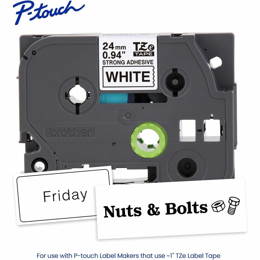 Alternate-Image1 Image for Brother Genuine P-touch TZeS251 BK on WHT Label Tape, Strong Adhesive Lam., 24mmX8m