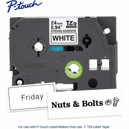 Alternate-Image1 Image for Brother Genuine P-touch TZeS251 BK on WHT Label Tape, Strong Adhesive Lam., 24mmX8m