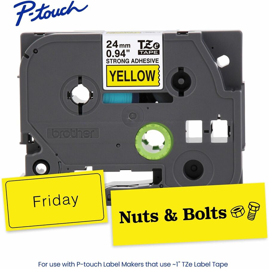 Alternate-Image1 Image for Brother Genuine P-touch TZeS651 BK on YL Label Tape, Strong Adhesive Lam., 24mmX8m