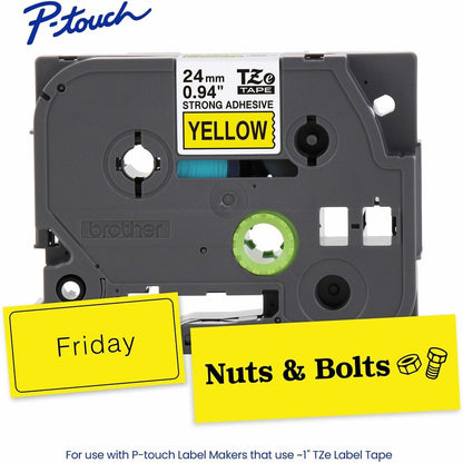 Alternate-Image1 Image for Brother Genuine P-touch TZeS651 BK on YL Label Tape, Strong Adhesive Lam., 24mmX8m