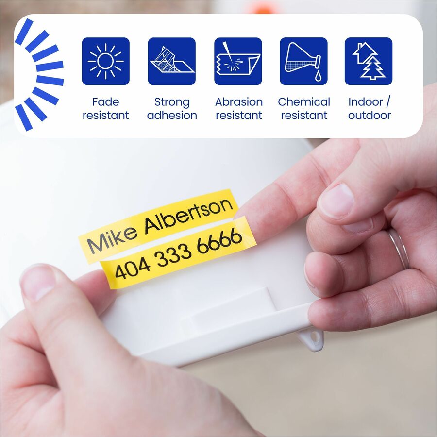 Alternate-Image4 Image for Brother Genuine P-touch TZeS651 BK on YL Label Tape, Strong Adhesive Lam., 24mmX8m