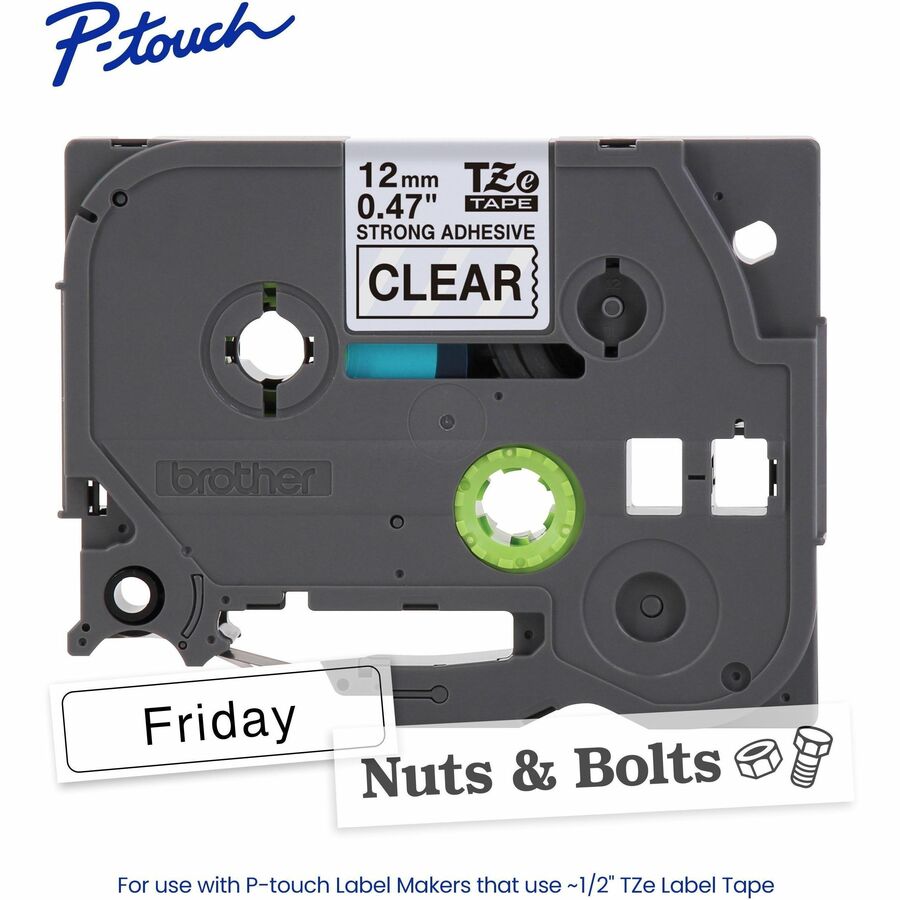 Alternate-Image1 Image for Brother Genuine P-touch TZeS131 BK on CLR Label Tape, Strong Adhesive Lam., 12mmX8m