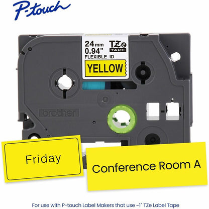 Alternate-Image1 Image for Brother Genuine P-touch TZeFX651 BK on YL Label Tape, Flexible ID Laminated, 24mmX8m