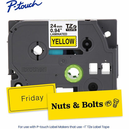 Alternate-Image1 Image for Brother Genuine P-touch TZe651 BK on YL Label Tape, Laminated, 24mmX8m