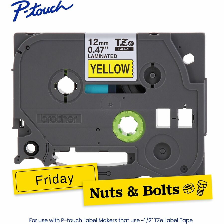 Alternate-Image1 Image for Brother Genuine P-touch TZe631 BK on YL Label Tape, Laminated, 12mmX8m