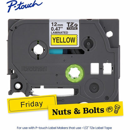 Alternate-Image1 Image for Brother Genuine P-touch TZe631 BK on YL Label Tape, Laminated, 12mmX8m