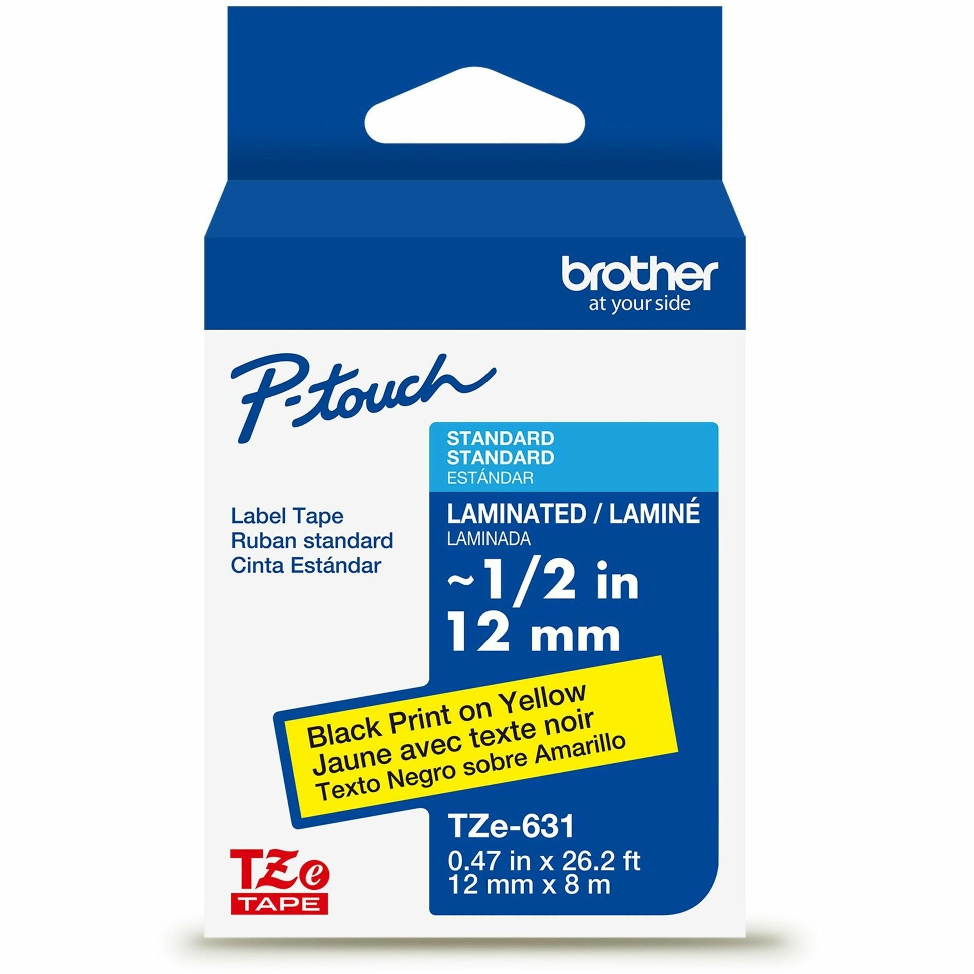 Main Image for Brother Genuine P-touch TZe631 BK on YL Label Tape, Laminated, 12mmX8m