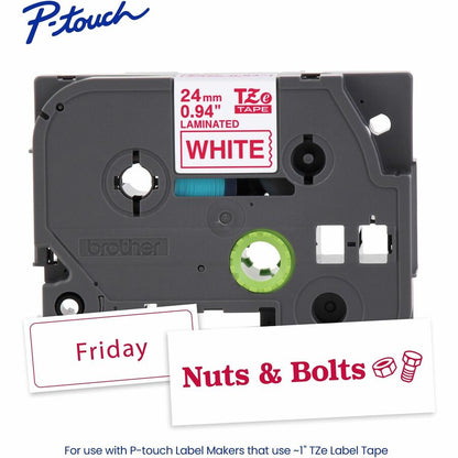 Alternate-Image1 Image for Brother Genuine P-touch TZe252 RD on WHT Label Tape, Laminated, 24mmX8m