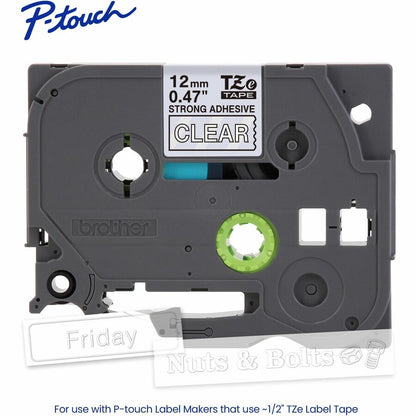 Alternate-Image1 Image for Brother Genuine P-touch TZeS135 WHT on CLR Label Tape, Strong Adhesive Lam., 12mmX8m