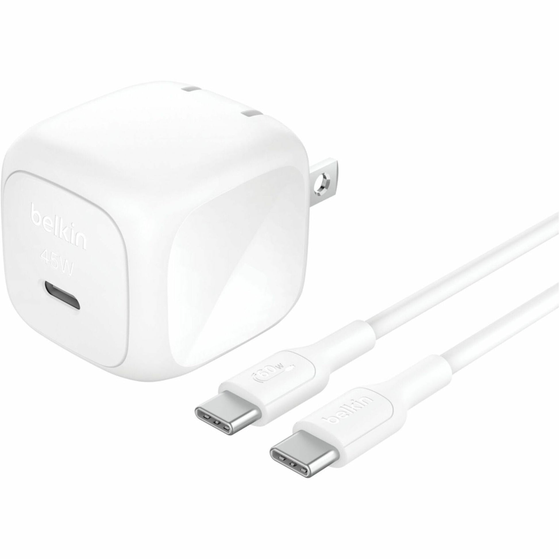Main Image for Belkin 45W Portable Cubic USB-C Wall Charger w/ USB-C Cable - 1xUSB-C - Foldable Prongs - Fast Charge - Power Adapter - White