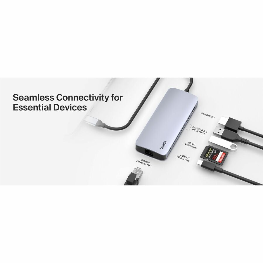 Alternate-Image10 Image for Belkin 6-Port USB-C Hub - USB-C to 2xUSB-A, 1xUSB-C, 1xEthernet, 1x8K HDMI, 1xSD Reader - Docking Station - Grey