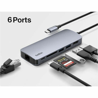Alternate-Image8 Image for Belkin 6-Port USB-C Hub - USB-C to 2xUSB-A, 1xUSB-C, 1xEthernet, 1x8K HDMI, 1xSD Reader - Docking Station - Grey
