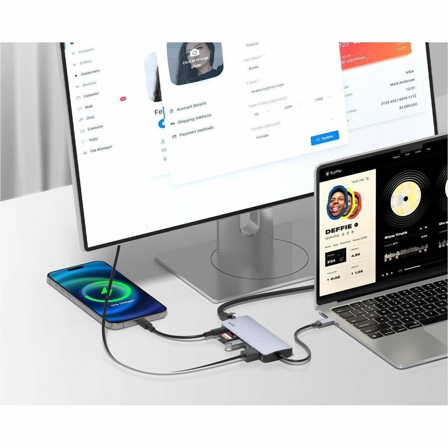 Alternate-Image5 Image for Belkin 6-Port USB-C Hub - USB-C to 2xUSB-A, 1xUSB-C, 1xEthernet, 1x8K HDMI, 1xSD Reader - Docking Station - Grey