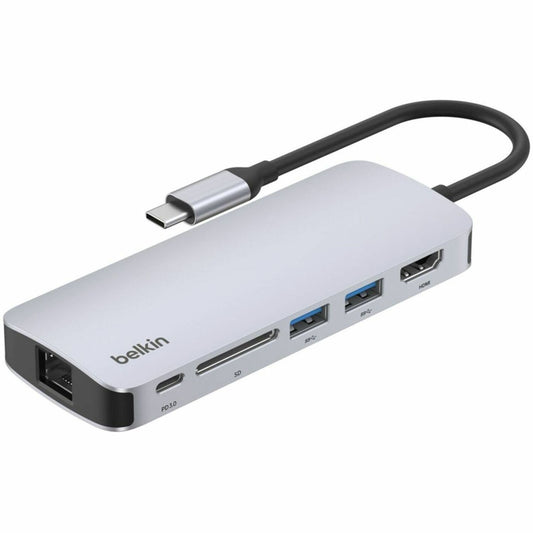 Main Image for Belkin 6-Port USB-C Hub - USB-C to 2xUSB-A, 1xUSB-C, 1xEthernet, 1x8K HDMI, 1xSD Reader - Docking Station - Grey