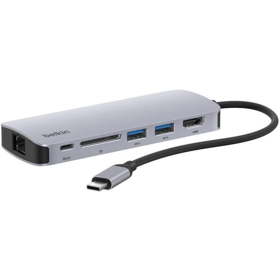 Alternate-Image1 Image for Belkin 6-Port USB-C Hub - USB-C to 2xUSB-A, 1xUSB-C, 1xEthernet, 1x8K HDMI, 1xSD Reader - Docking Station - Grey