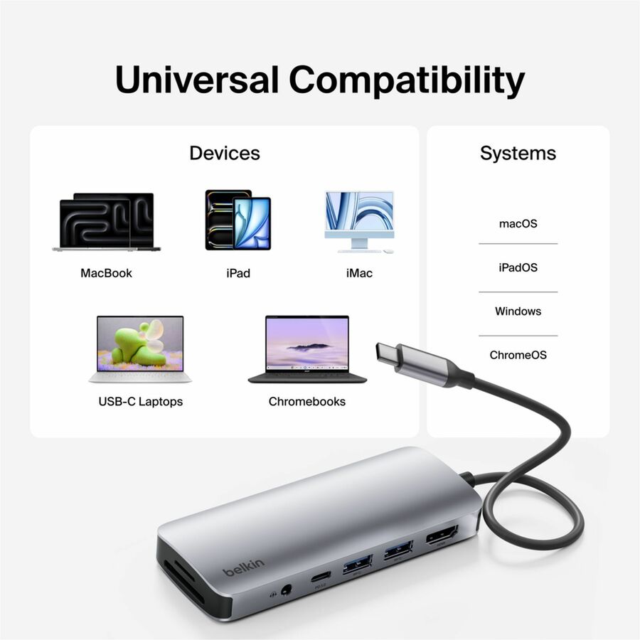 Alternate-Image6 Image for Belkin 7-Port USB-C Hub - USB-C to 2xUSB-A, 1xUSB-C, 1x4K HDMI, 1xSD Reader, 1xMicroSD Reader, 1x3.5mm Audio - Grey