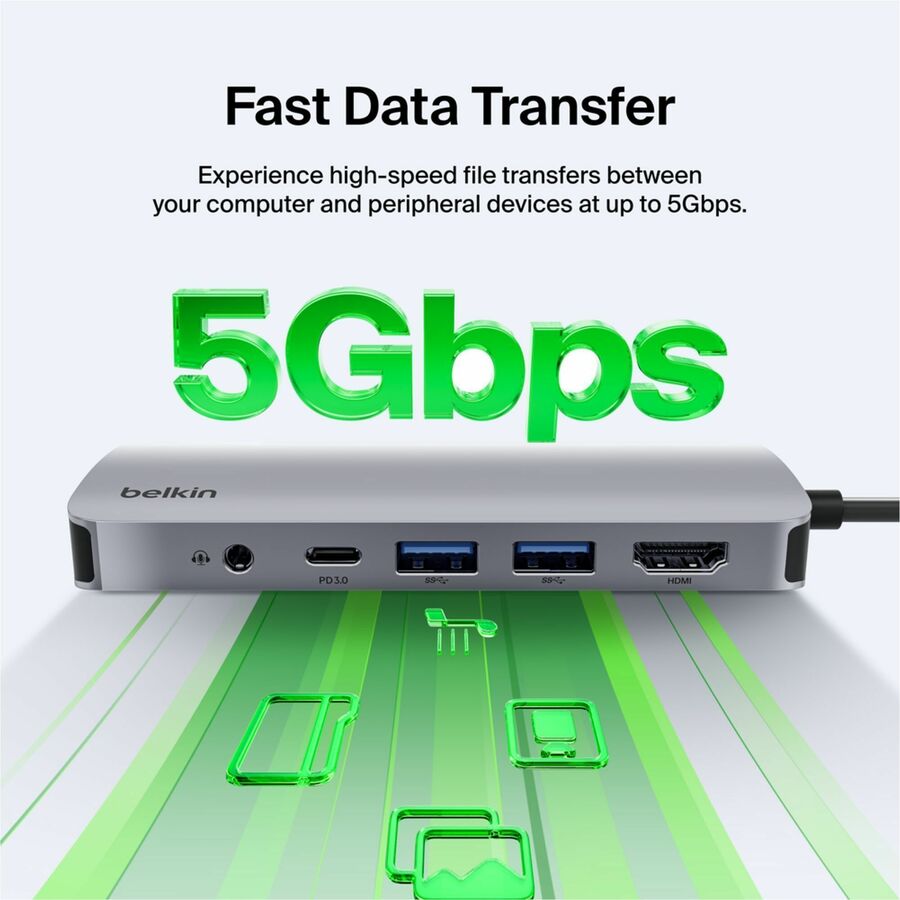 Alternate-Image4 Image for Belkin 7-Port USB-C Hub - USB-C to 2xUSB-A, 1xUSB-C, 1x4K HDMI, 1xSD Reader, 1xMicroSD Reader, 1x3.5mm Audio - Grey