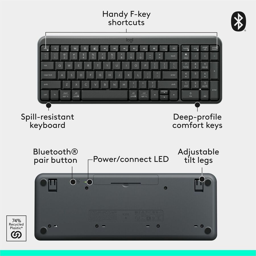 Alternate-Image7 Image for Logitech MK250 Bluetooth Wireless Mouse and Keyboard Combo: Fast & Easy Connectivity, Compact Wireless Keyboard, Ambidextrous Mouse (Graphite)