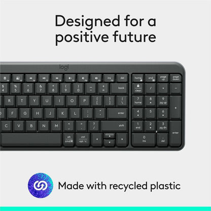 Alternate-Image8 Image for Logitech K250 Bluetooth Keyboard with Numpad, Easy Connectivity, Compact Wireless Keyboard made with Recycled Plastic, Spill-Resistant, comfortable Keys (Graphite)