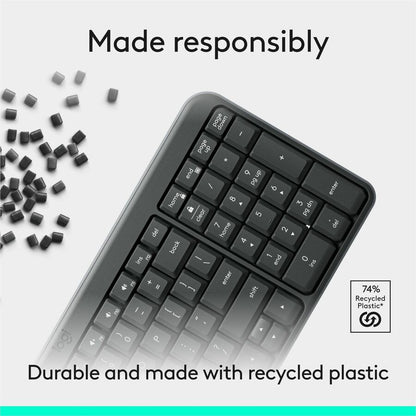 Alternate-Image5 Image for Logitech K250 Bluetooth Keyboard with Numpad, Easy Connectivity, Compact Wireless Keyboard made with Recycled Plastic, Spill-Resistant, comfortable Keys (Graphite)