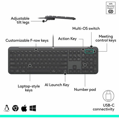 Alternate-Image5 Image for Logitech Signature Slim Wired Combo MK625 for Business, Optical Wired Mouse, Full-Size Keyboard, Plug-and-Play, Graphite
