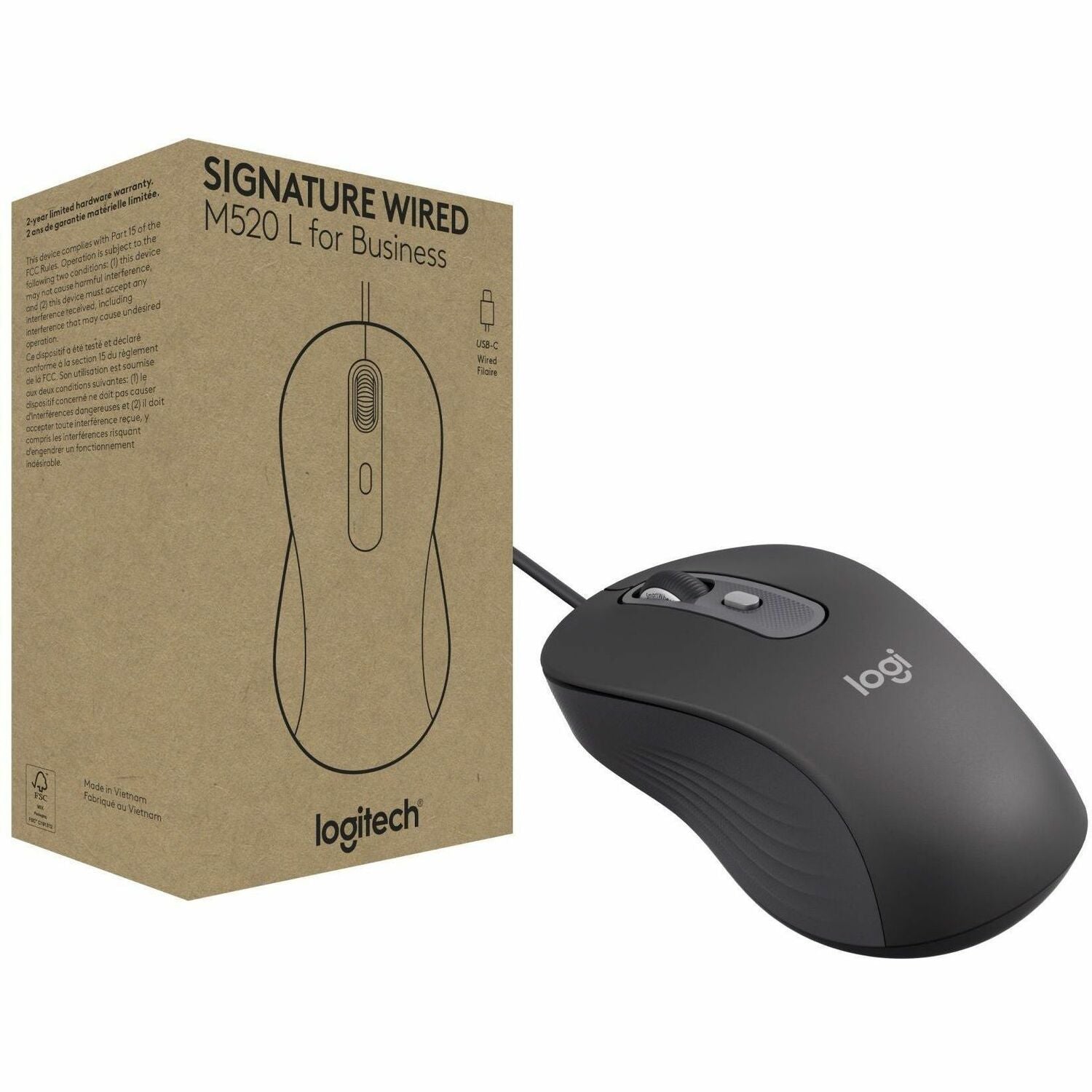 Main Image for Logitech Signature Wired M520 Large for Business, Optical Wired Mouse, USB-C Plug-and-Play, Graphite