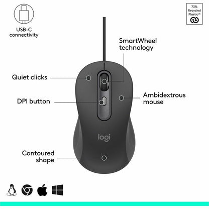 Alternate-Image5 Image for Logitech Signature Wired M520 Large for Business, Optical Wired Mouse, USB-C Plug-and-Play, Graphite