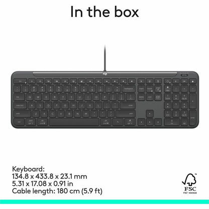 Alternate-Image7 Image for Logitech Signature Slim Wired K620 for Business, Full-Size Keyboard, USB-C Plug-and-Play, scissor keys, Graphite