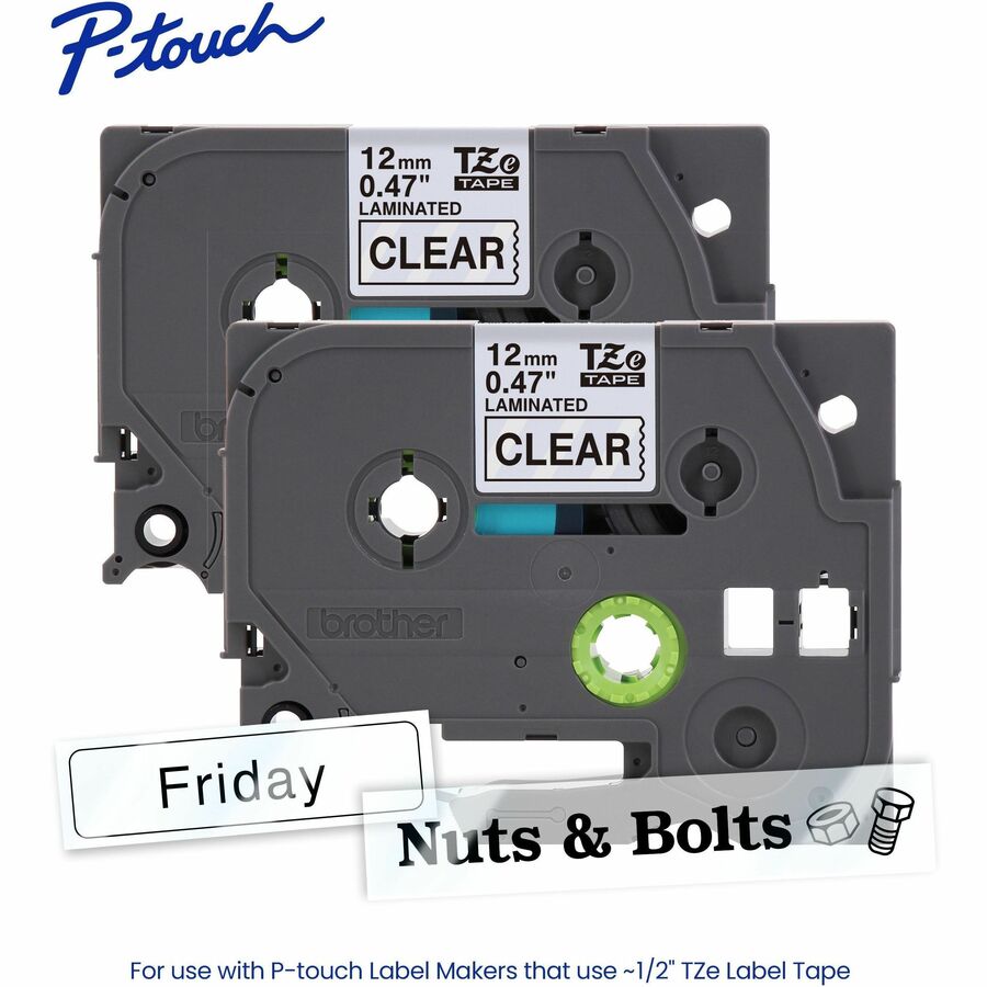 Alternate-Image1 Image for Brother Genuine P-touch TZe1312PK BK on CLR Label Tapes, Laminated, 12mmX8m each