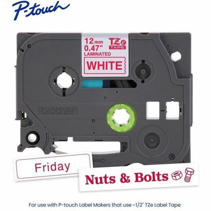 Alternate-Image7 Image for Brother Genuine P-touch TZe232 RD on WHT Label Tape, Laminated, 12mmX8m