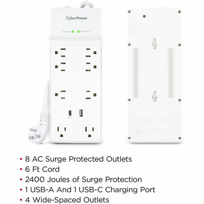 Alternate-Image2 Image for CyberPower P806UC15 Home and Office 8 - Outlet Surge Protector with 2400 J Surge Suppression
