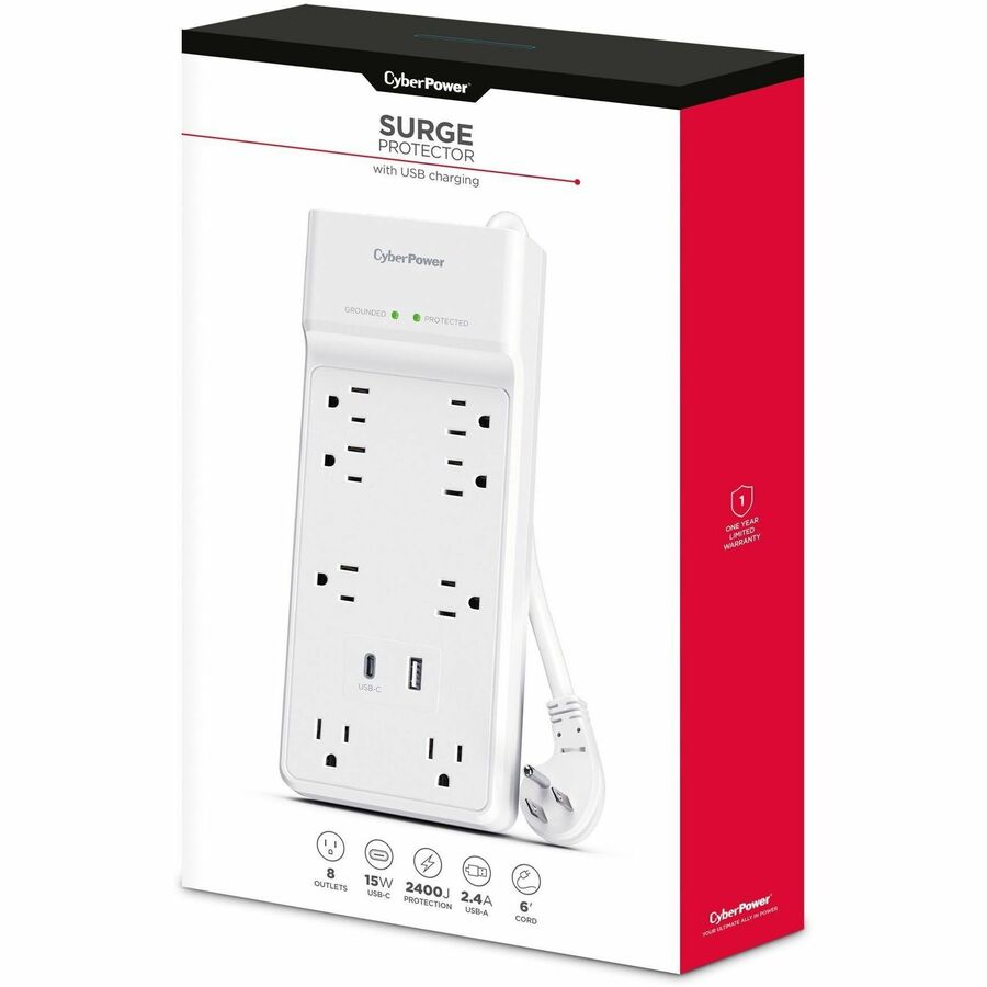Alternate-Image8 Image for CyberPower P806UC15 Home and Office 8 - Outlet Surge Protector with 2400 J Surge Suppression