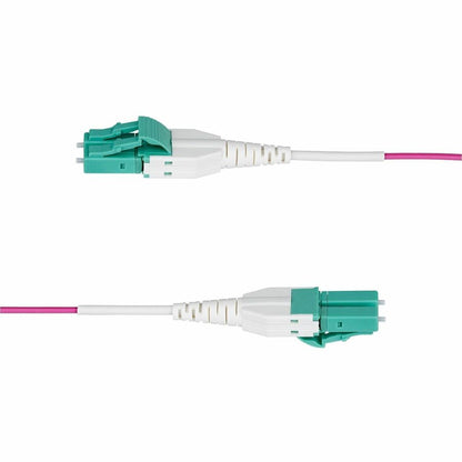 Alternate-Image2 Image for StarTech.com 2m (6.6ft) LC to LC (UPC) OM4 Multimode Fiber Optic Cable, Erika Violet, 50/125, 100G, Uniboot Fiber Jumper Cord, OFNR Riser