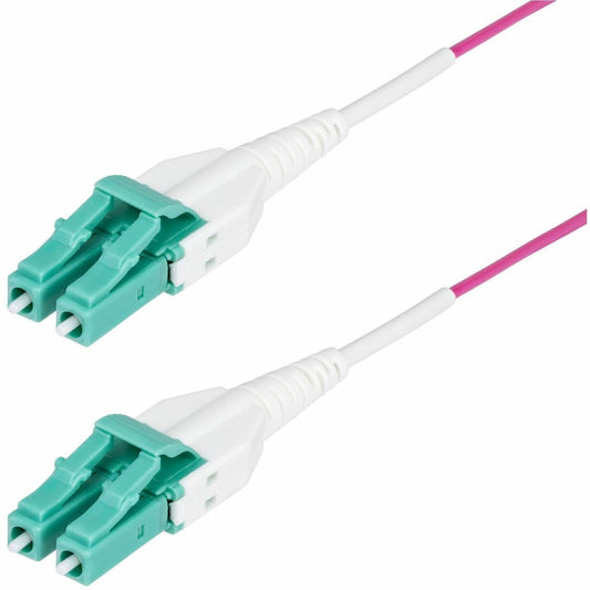 Main Image for StarTech.com 5m (16ft) LC to LC (UPC) OM4 Multimode Fiber Optic Cable, Erika Violet, 50/125, 100G, Uniboot Fiber Jumper Cord, OFNR Riser