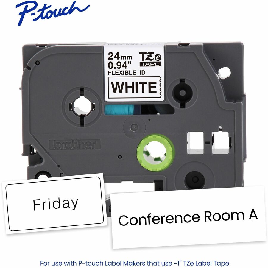 Alternate-Image1 Image for Brother Genuine P-touch TZeFX251 BK on WHT Label Tape, Flexible ID Laminated, 24mmX8m