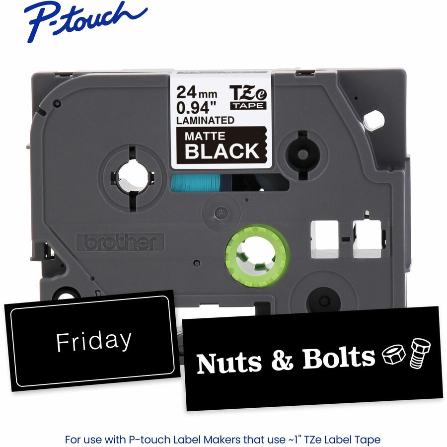 Alternate-Image1 Image for Brother Genuine P-touch TZeM355 WHT on BK Label Tape, Premium Matte Laminated, 24mmX8m