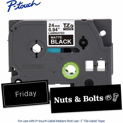 Alternate-Image1 Image for Brother Genuine P-touch TZeM355 WHT on BK Label Tape, Premium Matte Laminated, 24mmX8m