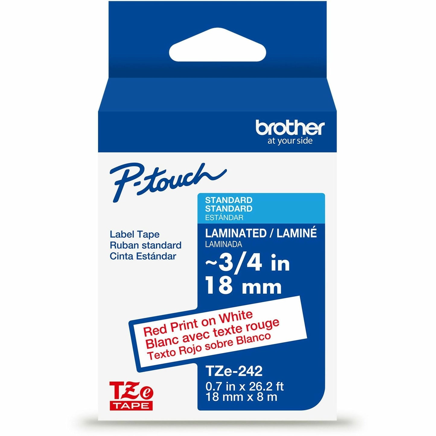 Main Image for Brother Genuine P-touch TZe242 RD on WHT Label Tape, Laminated, 18mmX8m
