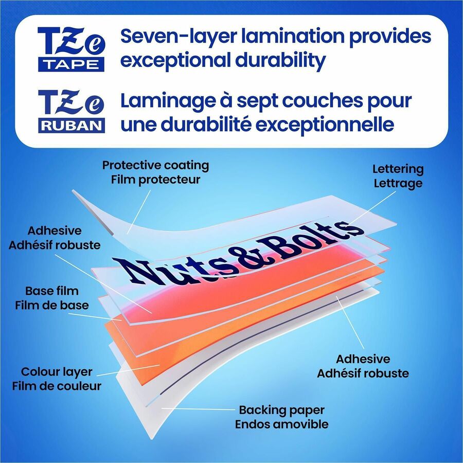 Alternate-Image5 Image for Brother Genuine P-touch TZeS211 BK on WHT Label Tape, Strong Adhesive Lam., 6mmX8m
