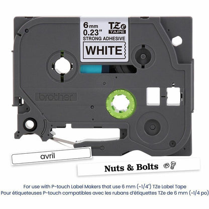 Alternate-Image1 Image for Brother Genuine P-touch TZeS211 BK on WHT Label Tape, Strong Adhesive Lam., 6mmX8m