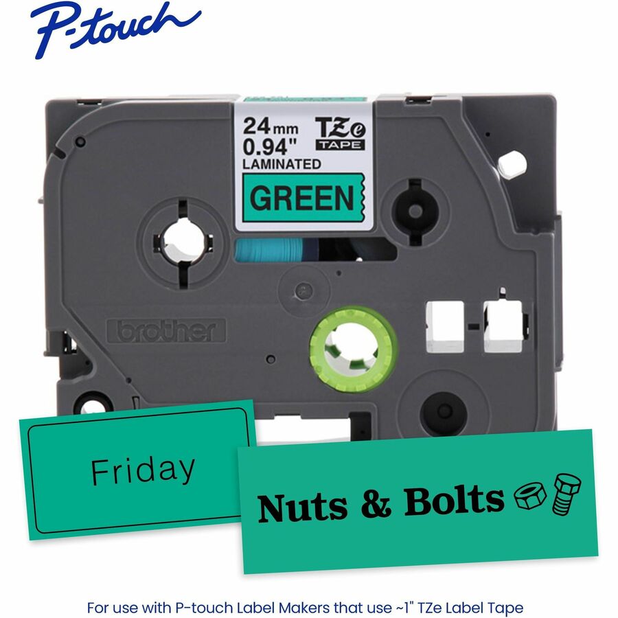 Alternate-Image1 Image for Brother Genuine P-touch TZe751 BK on GRN Label Tape, Laminated, 24mmX8m