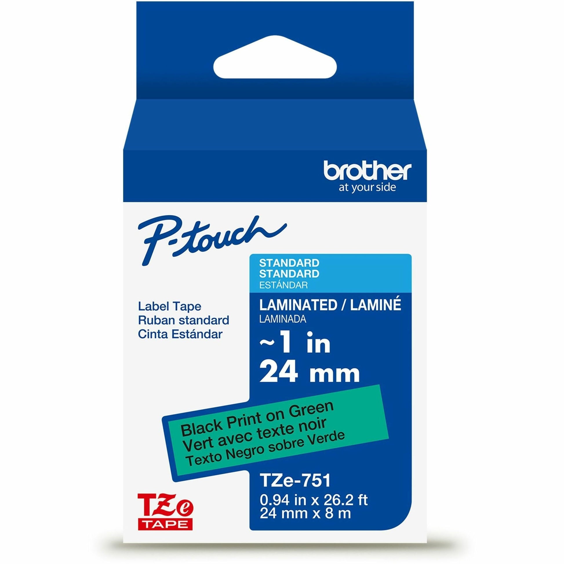 Main Image for Brother Genuine P-touch TZe751 BK on GRN Label Tape, Laminated, 24mmX8m