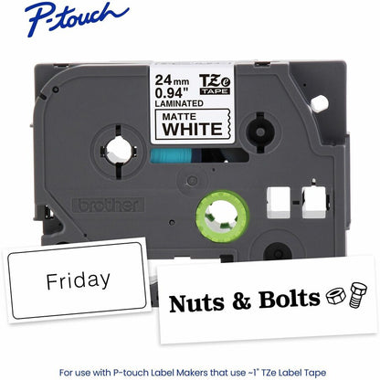 Alternate-Image1 Image for Brother Genuine P-touch TZeM251 BK on WHT Label Tape, Premium Matte Laminated, 24mmX8m