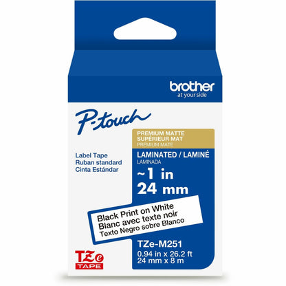 Main Image for Brother Genuine P-touch TZeM251 BK on WHT Label Tape, Premium Matte Laminated, 24mmX8m