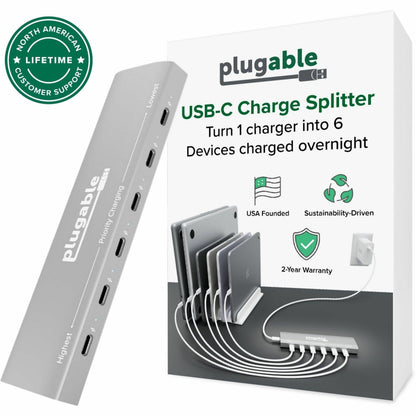 Main Image for Plugable 6 Port USB C Charging Station, Up to 100W Charger for Multiple Devices with Priority Charging