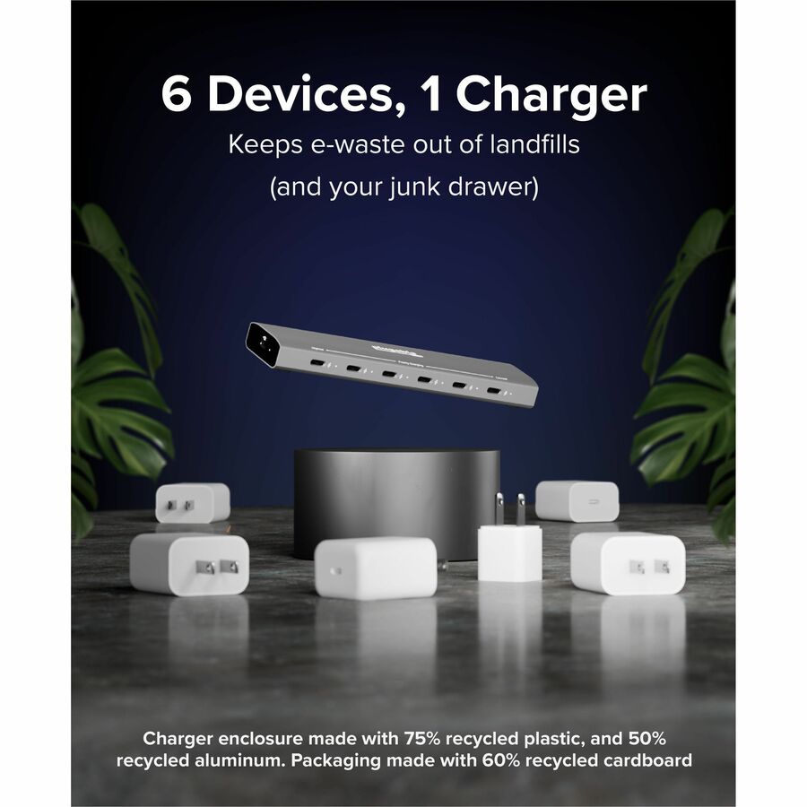 Alternate-Image6 Image for Plugable 6 Port USB C Charging Station, Up to 100W Charger for Multiple Devices with Priority Charging