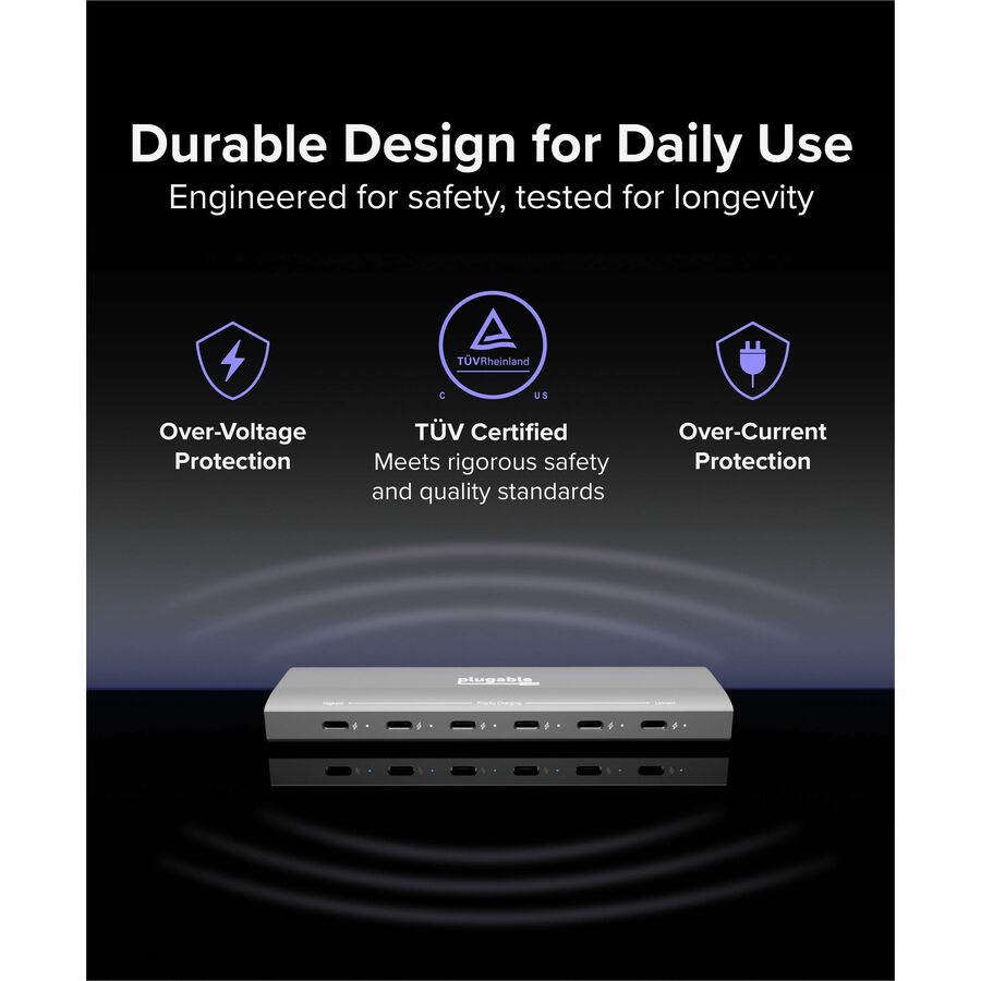 Alternate-Image5 Image for Plugable 6 Port USB C Charging Station, Up to 100W Charger for Multiple Devices with Priority Charging