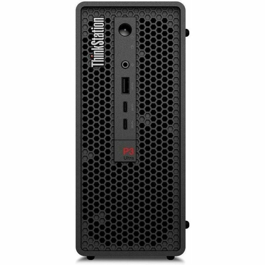 Front Image for Lenovo ThinkStation P3 Ultra Gen 2 30J50033US Workstation - 1 x Intel Core Ultra 9 2nd Gen 285 - vPro Technology - 32 GB - 1 TB SSD - Small Form Factor - Black