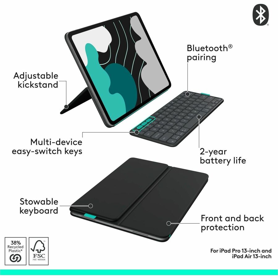 Alternate-Image6 Image for Logitech Flip Folio, Keyboard Case for iPad Pro 13-inch (M4 & M5) & iPad Air 13-inch (M2 & M3) (2024, 2025), Graphite
